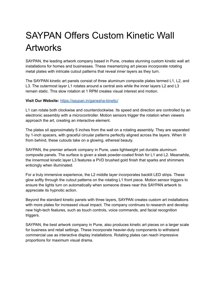 saypan offers custom kinetic wall artworks