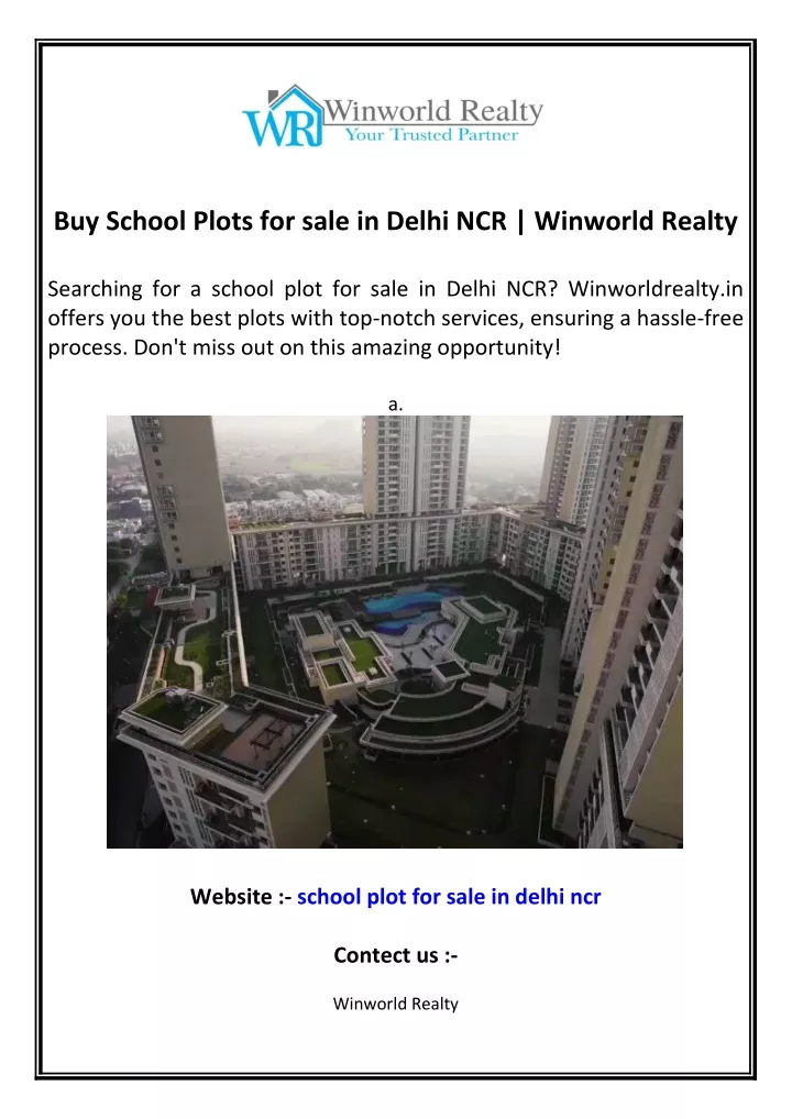 buy school plots for sale in delhi ncr winworld