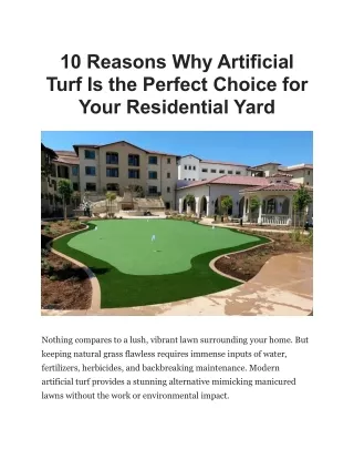 10 Reasons Why Artificial Turf Is the Perfect Choice for Your Residential Yard