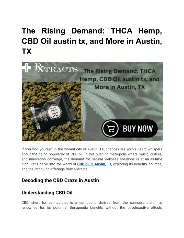 the rising demand thca hemp cbd oil austin