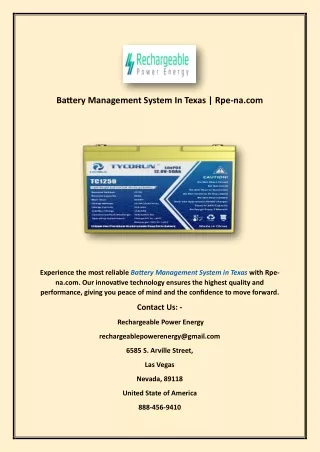 Battery Management System In Texas | Rpe-na.com