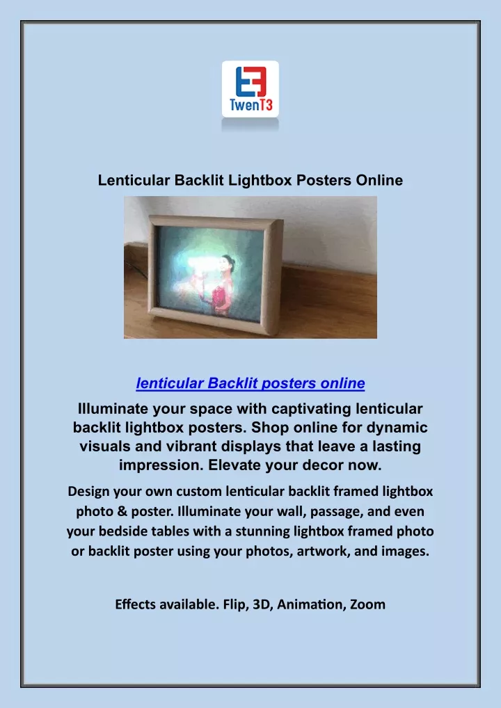 lenticular backlit lightbox posters online