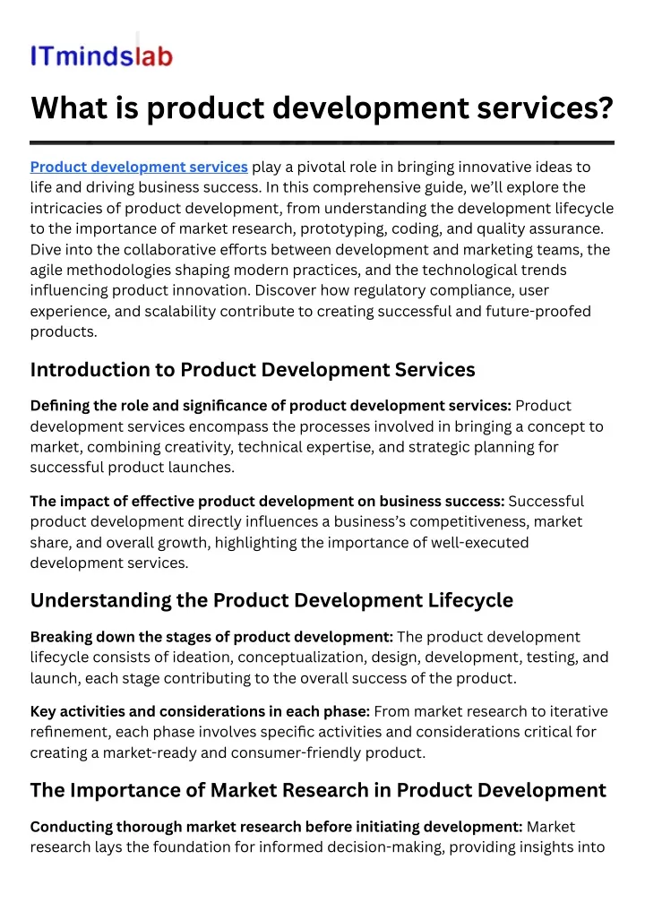what is product development services