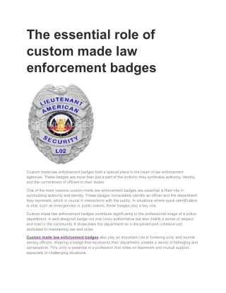 The essential role of custom made law enforcement badges