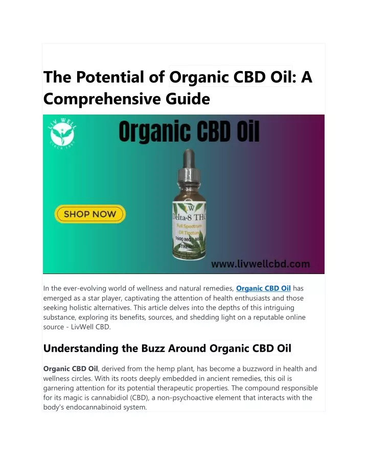 the potential of organic cbd oil a comprehensive