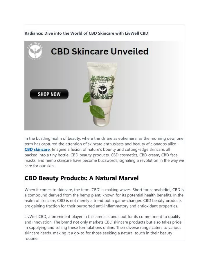 radiance dive into the world of cbd skincare with
