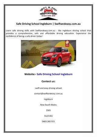 Safe Driving School Ingleburn  Swiftandeasy.com.au