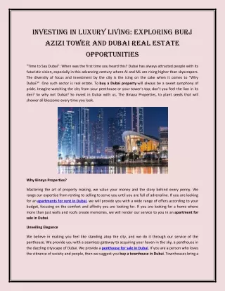 Investing in Luxury Living Exploring Burj Azizi Tower and Dubai Real Estate Opportunities