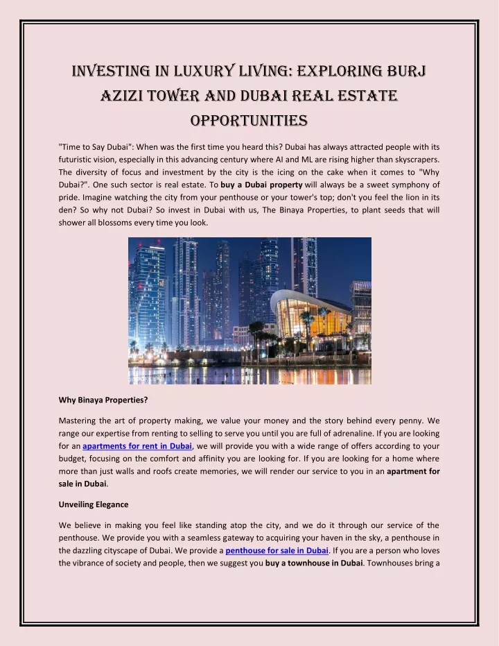 investing in luxury living exploring burj azizi
