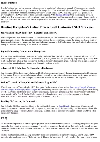 Boosting Hampshire's Online Presence: Customised SEO Strategies by Search Engine