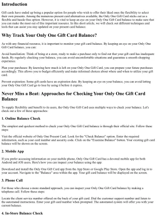 Never Miss a Beat: Keeping An Eye On Your Only One Gift Card Balance