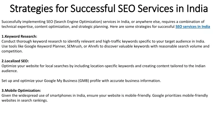 strategies for successful seo services in india