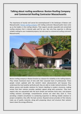 Talking about roofing excellence: Boston Roofing Company and Commercial Roofing