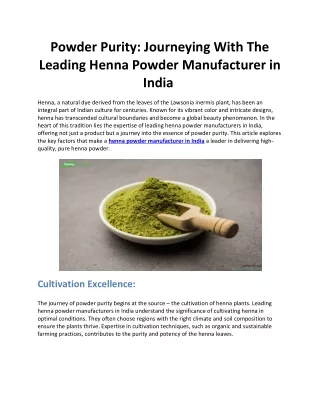 Powder Purity: Journeying With The Leading Henna Manufacturer in India