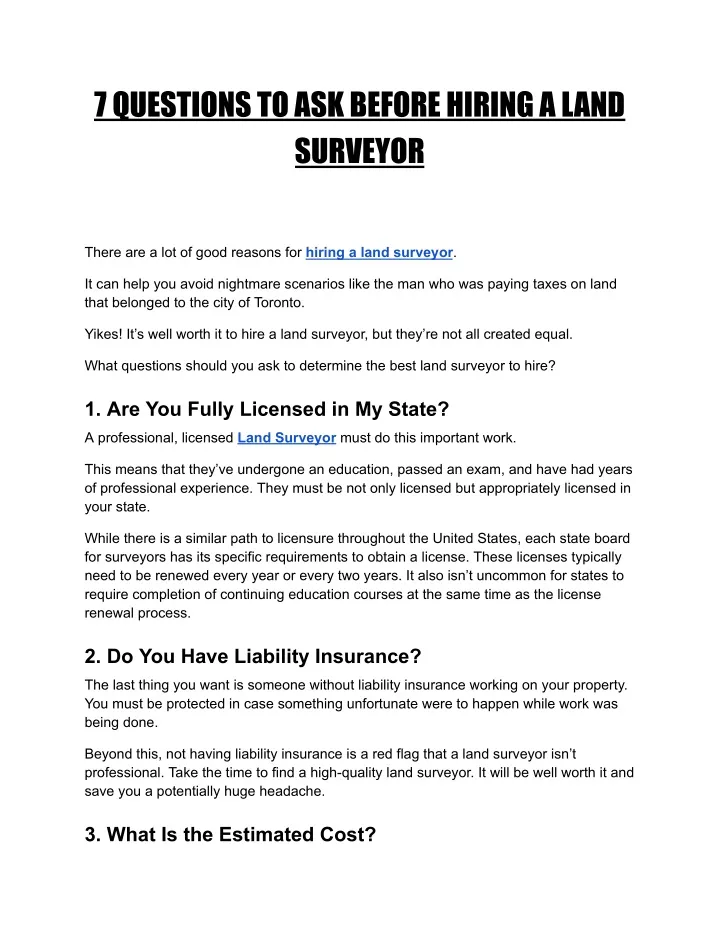 7questionstoaskbeforehiringaland surveyor