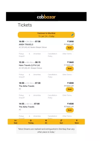 Varanasi to Mumbai Bus Price | Varanasi to Mumbai Bus Ticket