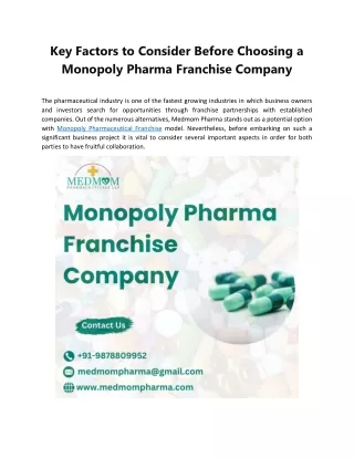 Key Factors to Consider Before Choosing a Monopoly Pharma Franchise Company