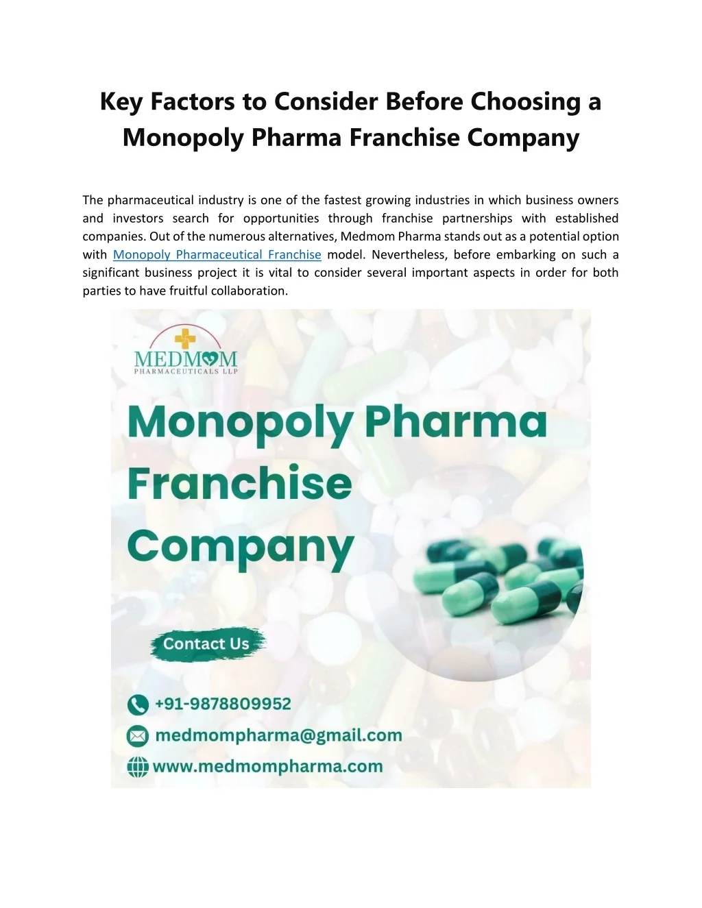 PPT - Key Factors to Consider Before Choosing a Monopoly Pharma ...