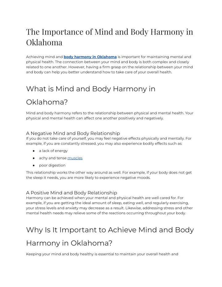 the importance of mind and body harmony