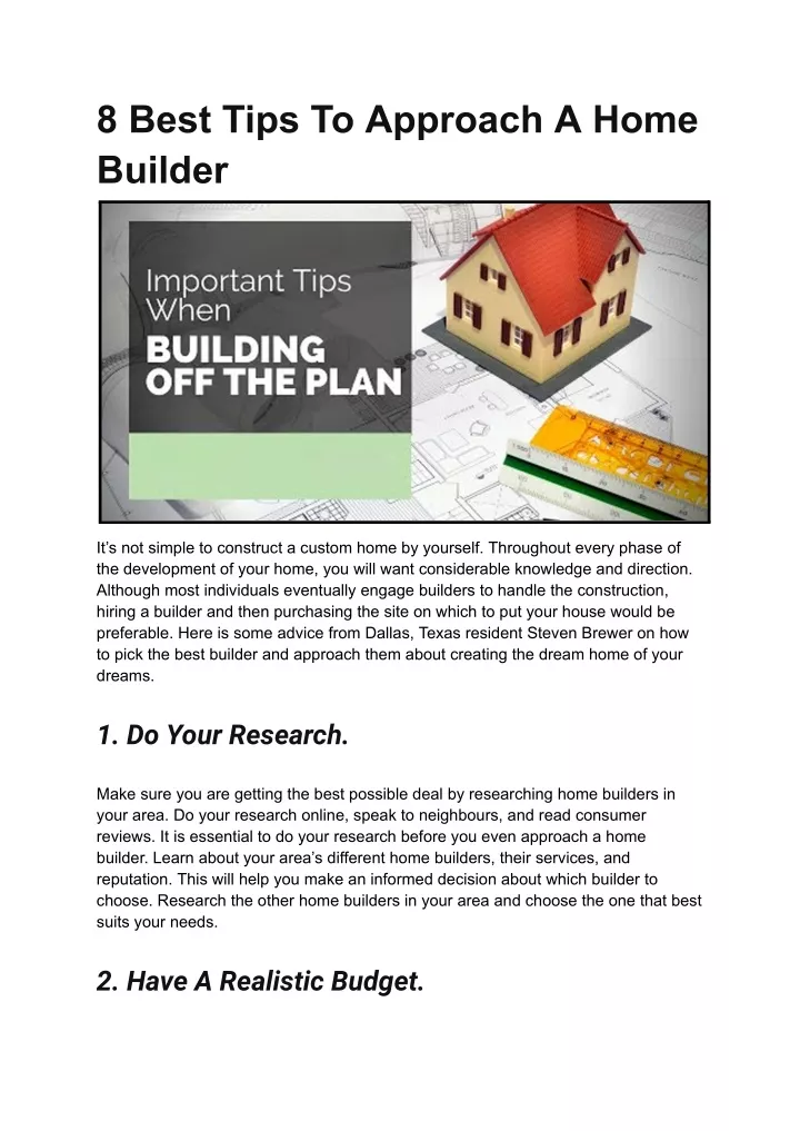 8 best tips to approach a home builder