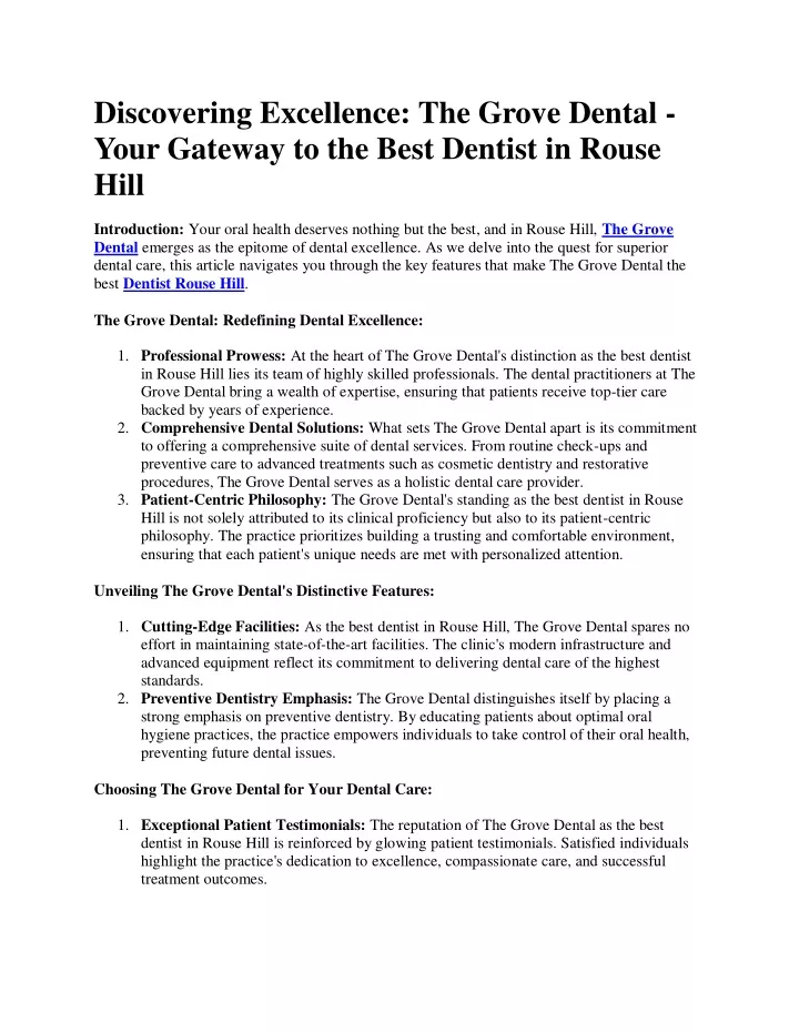 discovering excellence the grove dental your