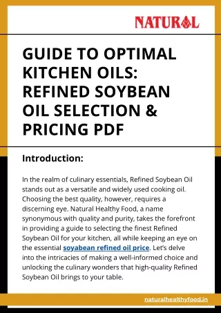 Guide to Optimal Kitchen Oils Refined Soybean Oil Selection & Pricing PDF
