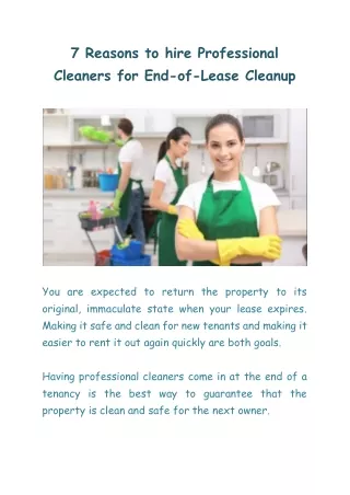 7 Reasons to hire Professional Cleaners for End-of-Lease Cleanup