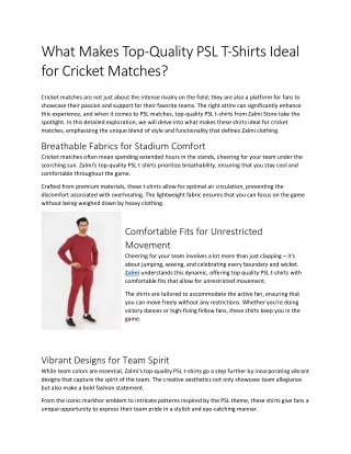 What Makes Top-Quality PSL T-Shirts Ideal  for Cricket Matches?