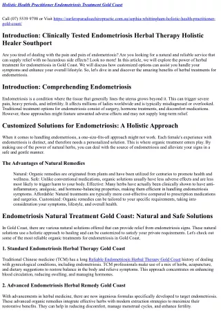 Herbal Ways to Manage Endometriosis Surfers Paradise (07) 5539 9798