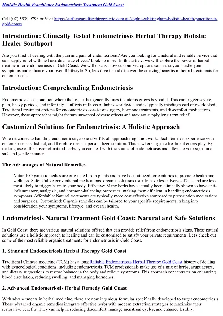 holistic health practitioner endometriosis