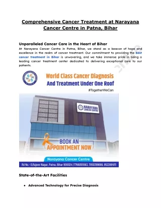 Comprehensive Cancer Treatment at Narayana Cancer Centre in Patna, Bihar