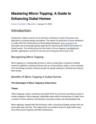 Mastering Micro-Topping: A Guide to Enhancing Dubai Homes - PC Holdings