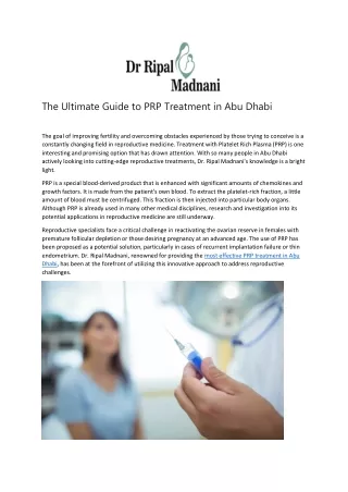 The Ultimate Guide to PRP Treatment in Abu Dhabi