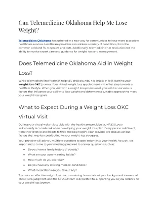 Can Telemedicine Oklahoma Help Me Lose Weight