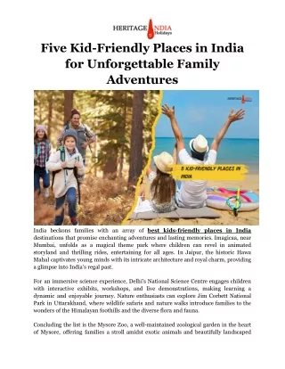 Five Kid-Friendly Places in India for Unforgettable Family Adventures