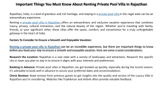 Important Things You Must Know About Renting Private Pool Villa In Rajasthan