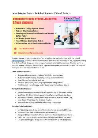 latest robotics projects for b tech students