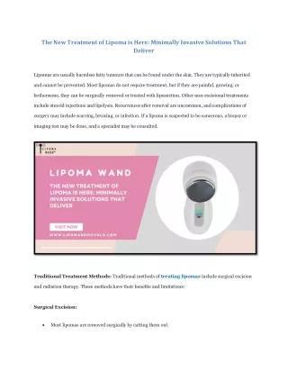The New Treatment of Lipoma is Here - Minimally Invasive Solutions That Deliver