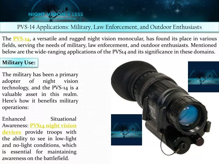 pvs 14 applications military law enforcement