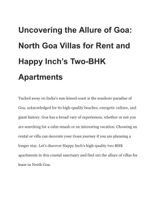 Uncovering the Allure of Goa_ North Goa Villas for Rent and Happy Inch’s Two-BHK Apartments