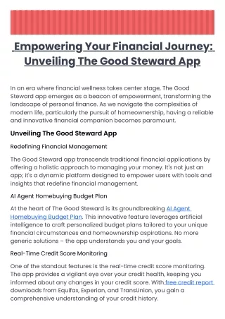 Empowering Your Financial Journey: Unveiling The Good Steward App