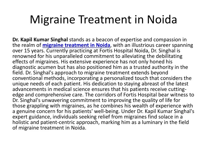 migraine treatment in noida