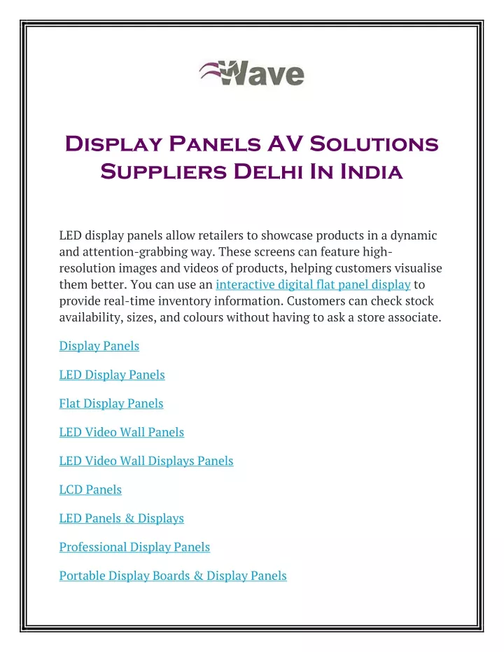 display panels av solutions suppliers delhi