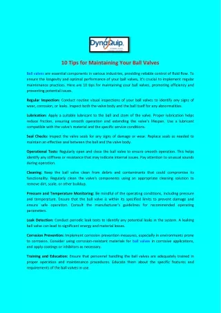 10 tips for maintaining your ball valves