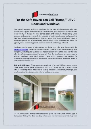 For the Safe Haven You Call Home UPVC Doors and Windows