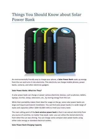 Things You Should Know about Solar Power Bank