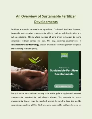 An Overview of Sustainable Fertilizer Developments