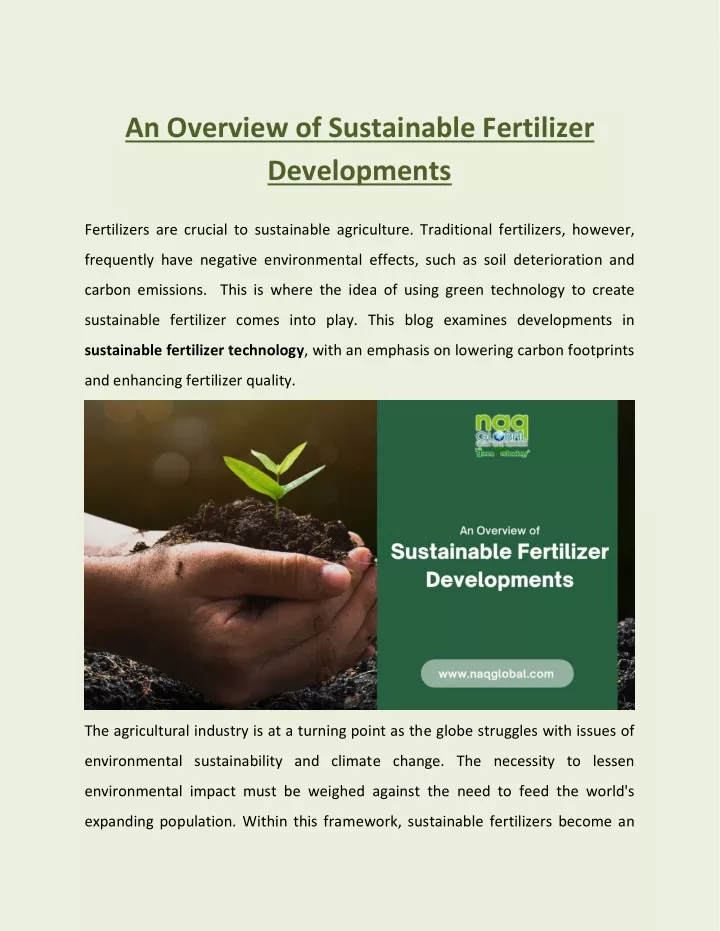 an overview of sustainable fertilizer developments