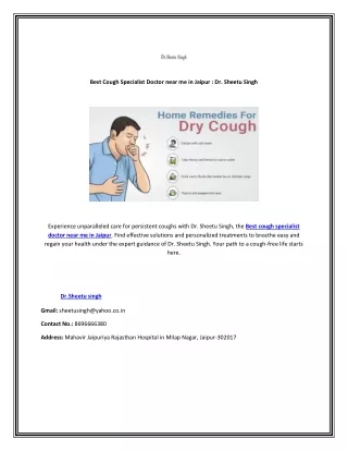 Best Cough Specialist Doctor near me in Jaipur
