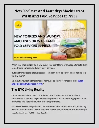 New Yorkers and Laundry: Machines or Wash and Fold Services in NYC?